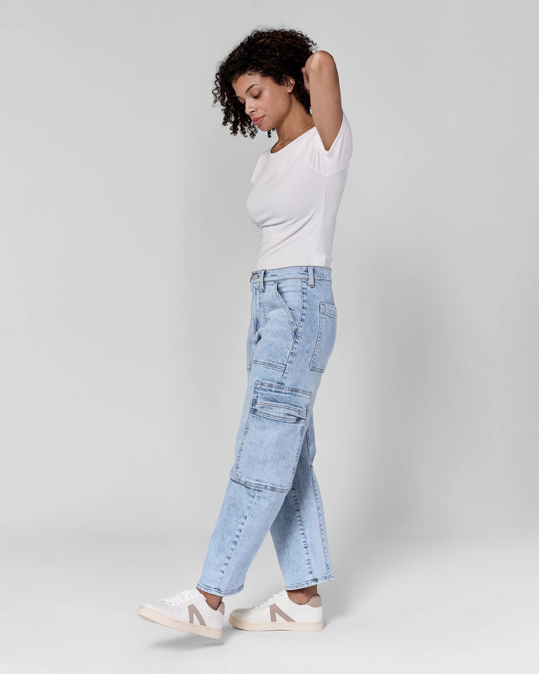 Tejano Blue $|& Dear John Lasso High Rise Cargo Barrel Leg Jeans - Hanger Front