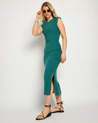 Deep Teal $|& SEAS Fairfax Ruched Midi Dress - SOF Front