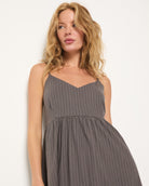 Grey Stripe $|& SEAS Shores Stripe Linen Maxi Dress - SOF Full Front