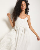 White Stripe $|& SEAS Shores Stripe Linen Maxi Dress - VOF Side