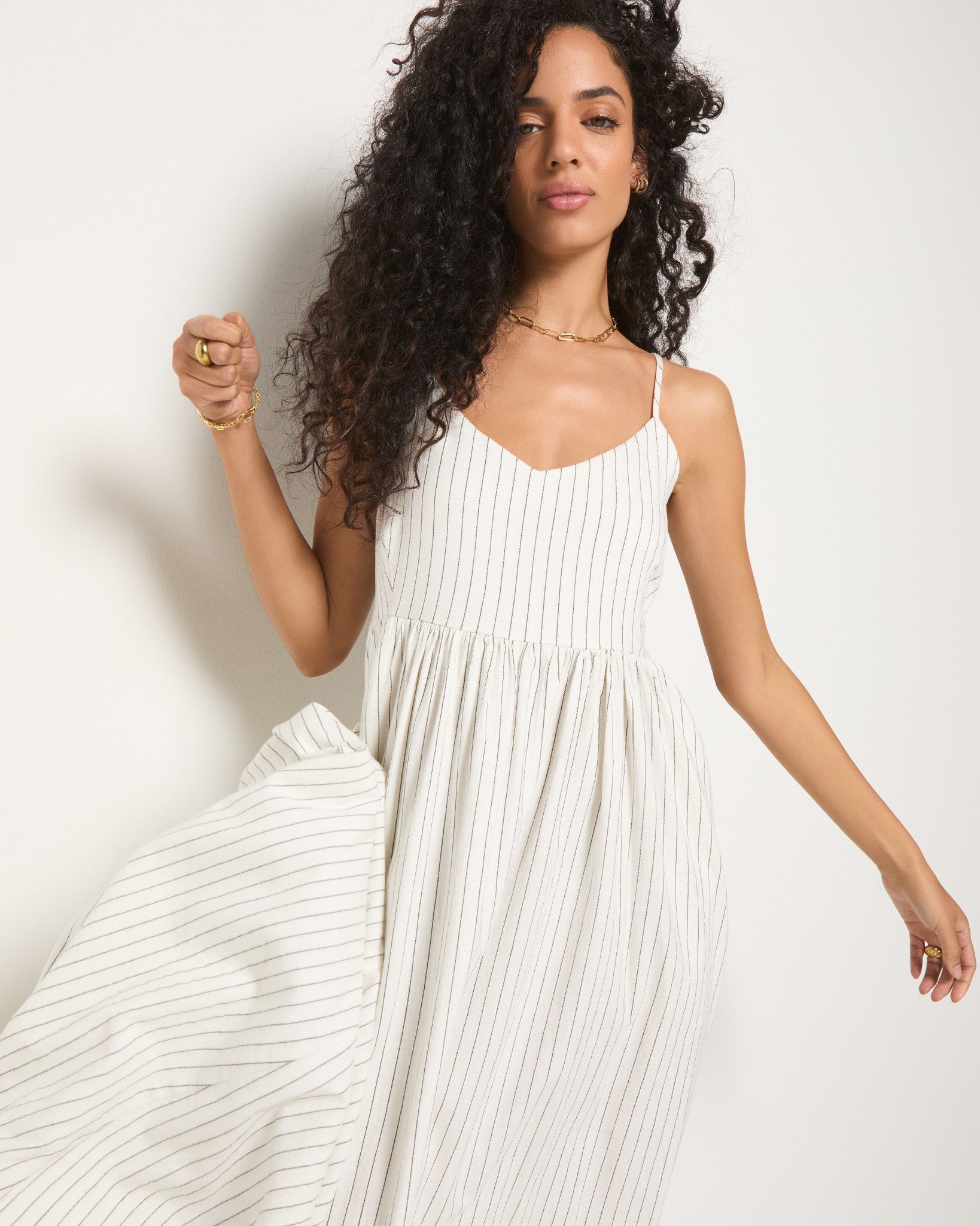 White Stripe $|& SEAS Shores Stripe Linen Maxi Dress - VOF Side
