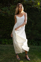 White Stripe $|& SEAS Shores Stripe Linen Maxi Dress - SOF Side