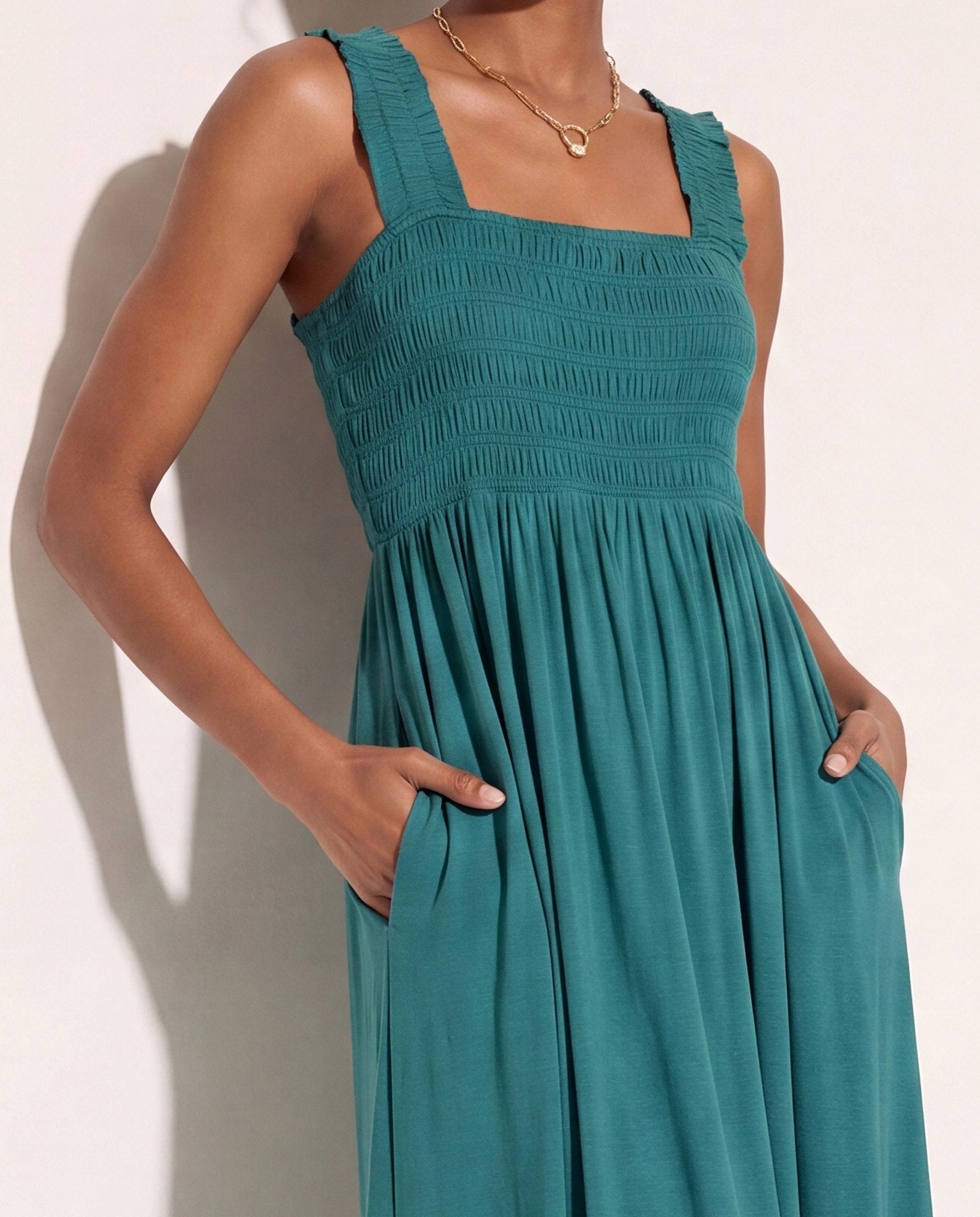 Deep Teal $|& SEAS Westbreeze Smocked Maxi Dress - SOF Back