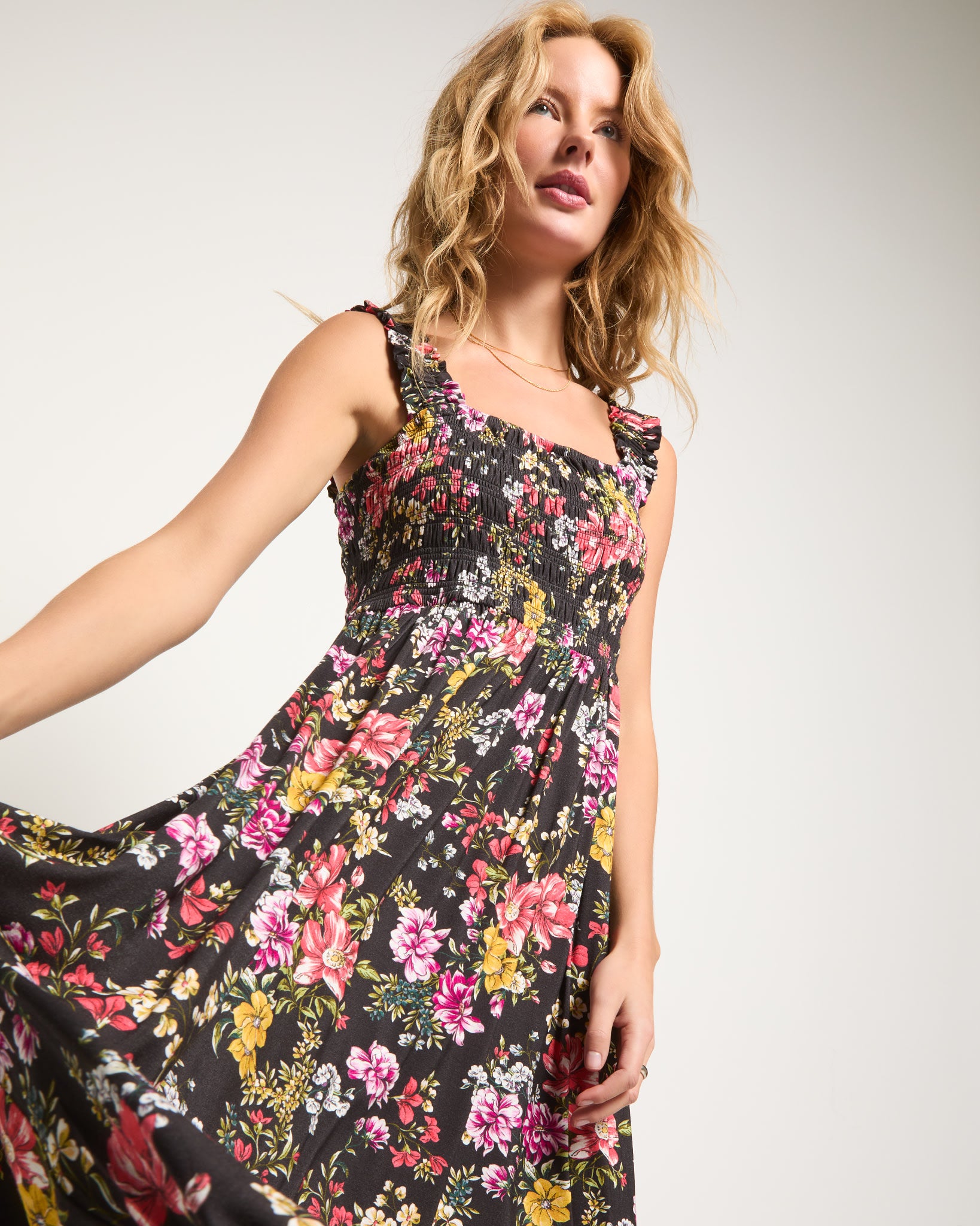 Multi Floral $|& SEAS Westbreeze Printed Smocked Maxi Dress - VOF Front