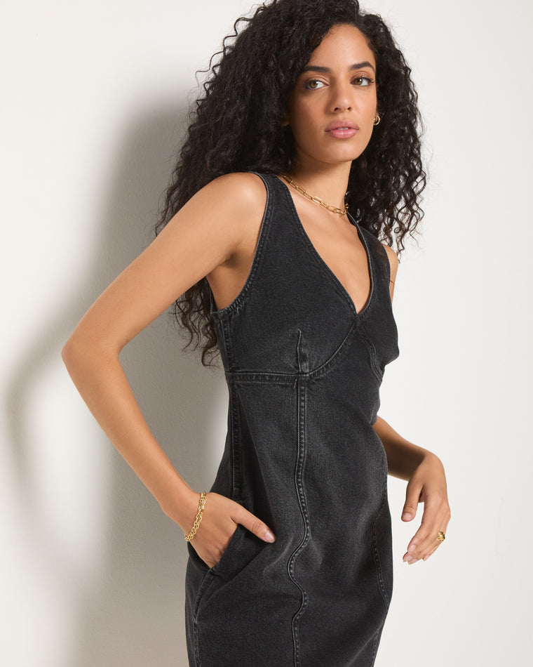 Midnight Black $|& SEAS Doheny Short Denim Dress - VOF Front