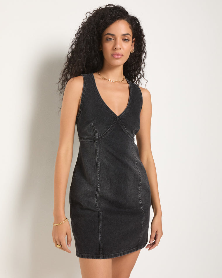 Midnight Black $|& SEAS Doheny Short Denim Dress - SOF Front