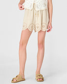 Neutral Linen $|& DEX Eyelet Linen-Blend Pull On Short - VOF Detail