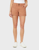 Brick $|& Kensie Mid Rise Double Roll Twill Short - VOF Detail