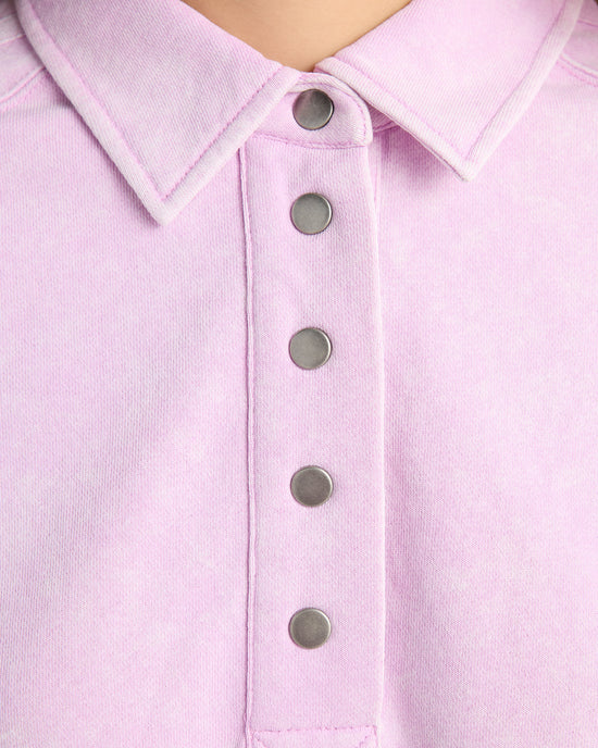 Lavender Pink $|& Mystree Button Up Collared Terry Top - SOF Detail