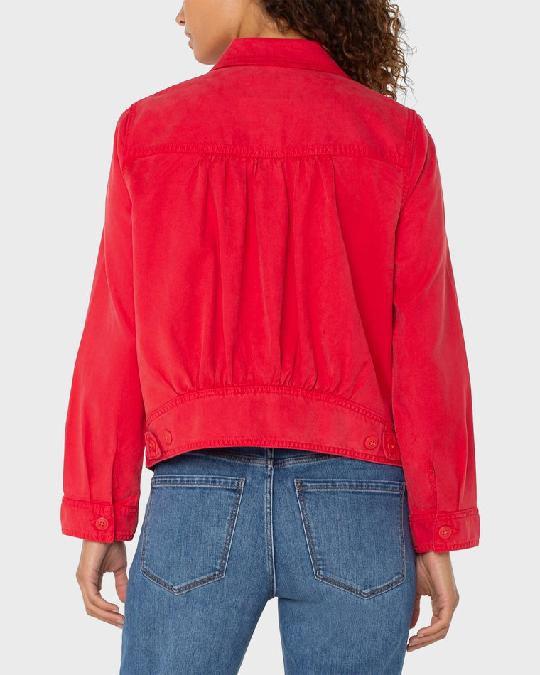 Geranium Pink $|& Liverpool Linen-Blend Trucker Jacket with Shirred Back - SOF Front
