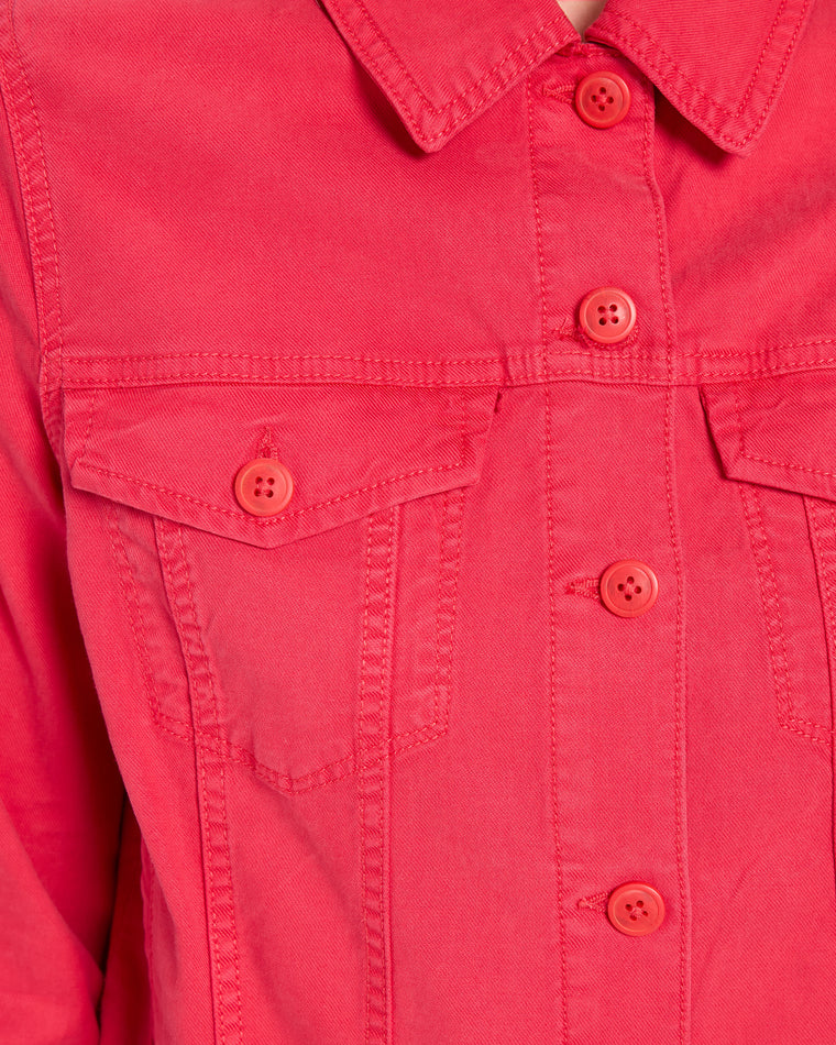 Geranium Pink $|& Liverpool Linen-Blend Trucker Jacket with Shirred Back - Hanger Side