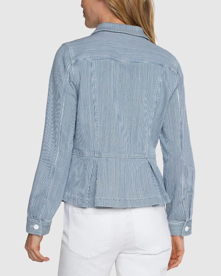 Chambray Stripe $|& Liverpool Peplum Jacket - Hanger Side