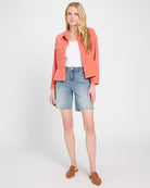 Papaya $|& Liverpool Peplum Hem Trucker Jacket - Hanger Side