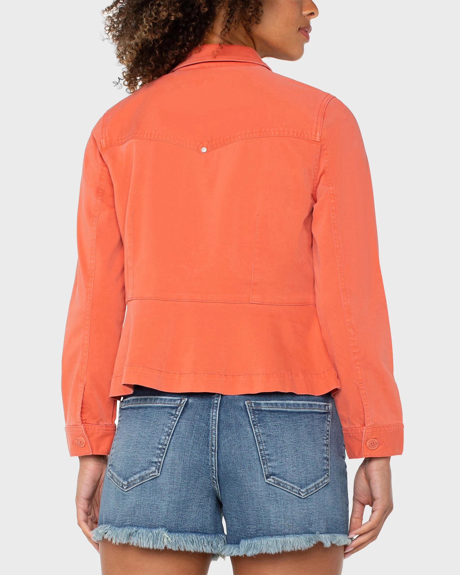 Papaya $|& Liverpool Peplum Hem Trucker Jacket - SOF Front