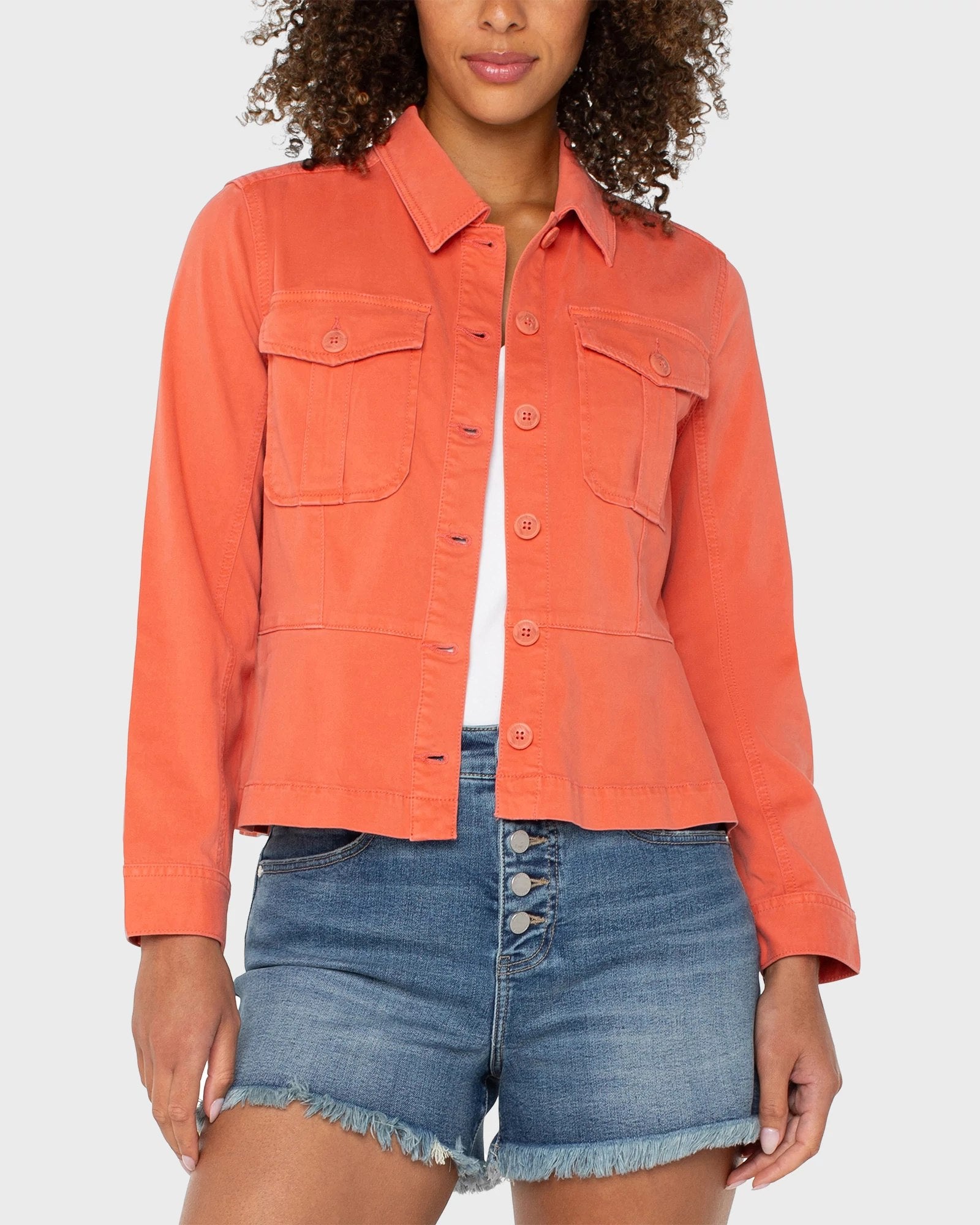 Papaya $|& Liverpool Peplum Hem Trucker Jacket