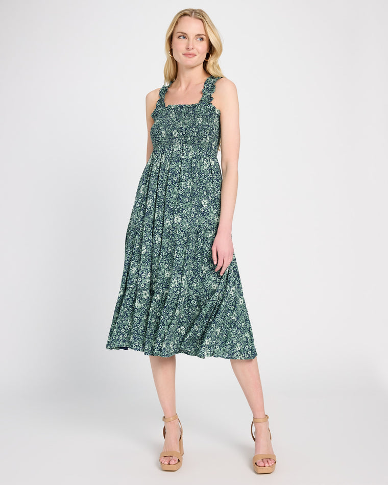 Navy/Seafoam $|& Apricot Tonal Ditsy Print Dress - SOF Front