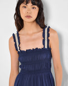 Navy $|& Apricot Smocked Crochet Lace Tiered Dress - Hanger Back