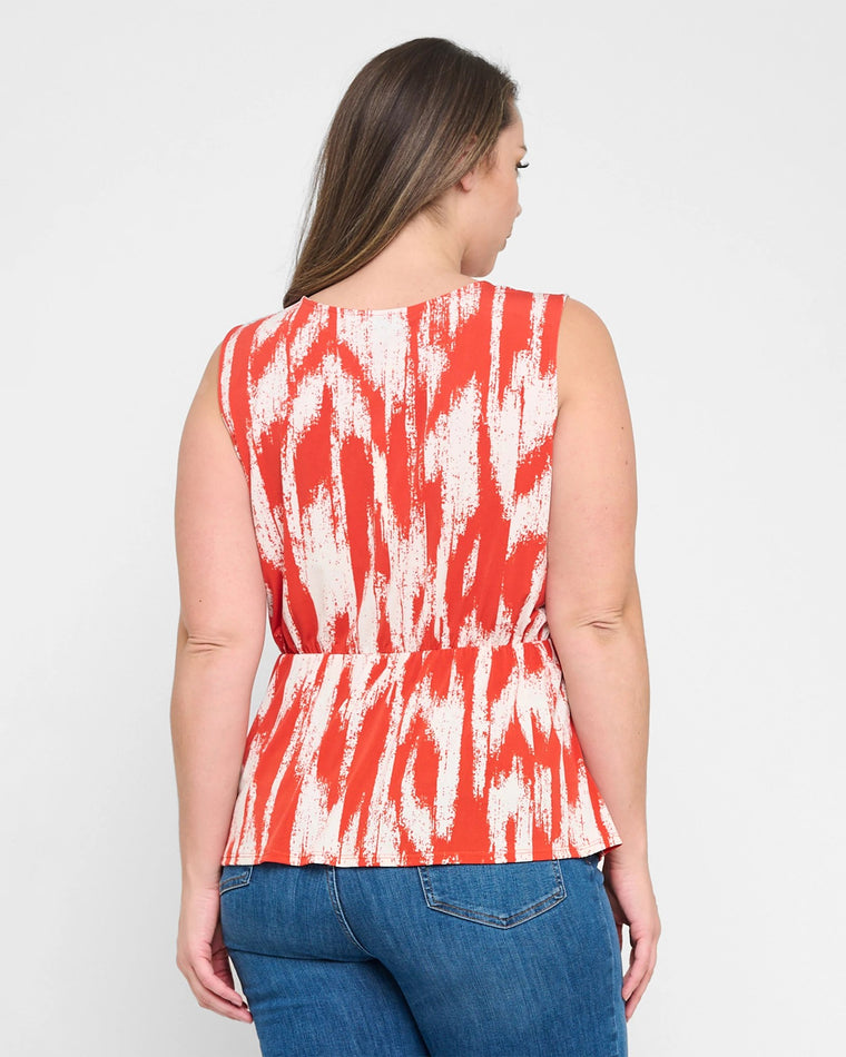Red/White $|& West Kei Printed Knit Sleeveless Wrap Top - Hanger Side