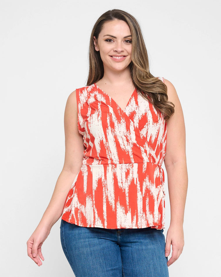 Red/White $|& West Kei Printed Knit Sleeveless Wrap Top - VOF Detail