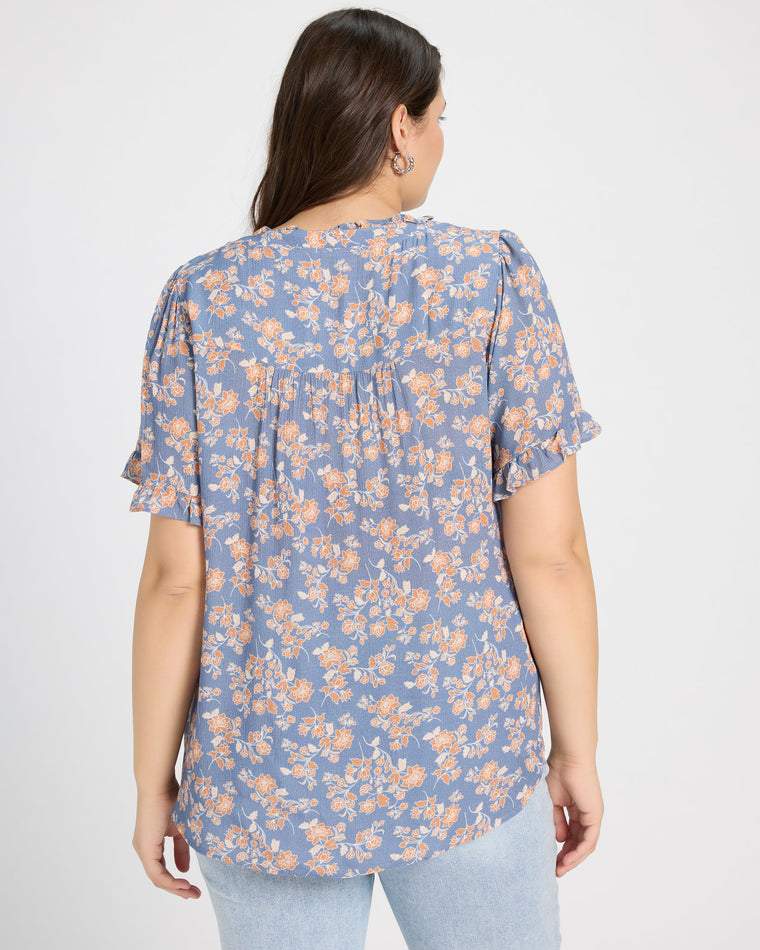 Blue $|& West Kei Floral Woven Ruffle Sleeve Blouse - SOF Back