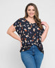 Plus Size Floral Woven Short Sleeve Twist Front Top