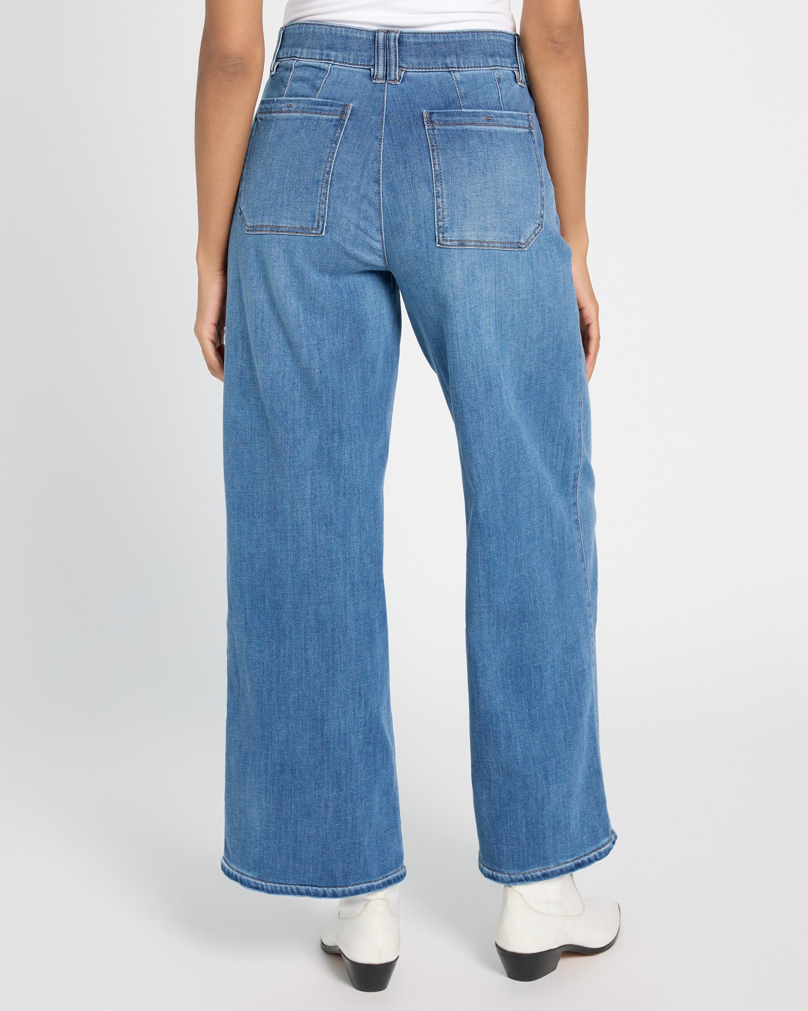 Mid Blue Artisanal $|& Democracy Absolution Skyrise Wide Leg Jeans With Tulip Hem - SOF Back