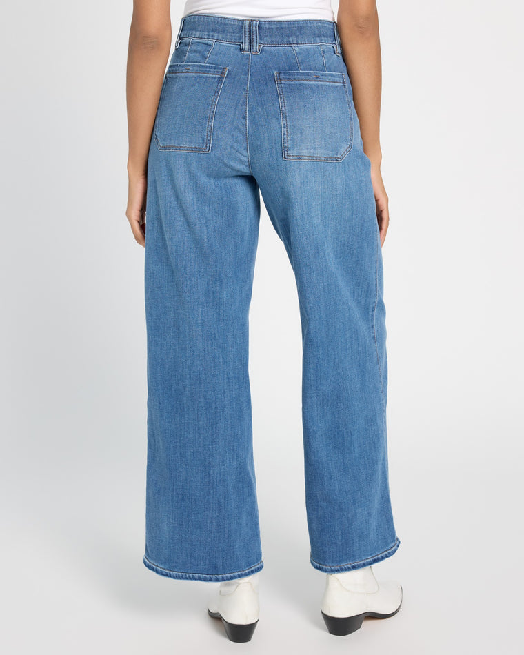 Mid Blue Artisanal $|& Democracy Absolution Skyrise Wide Leg Jeans With Tulip Hem - SOF Back