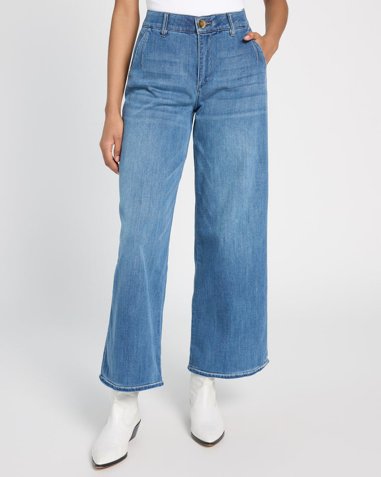 Mid Blue Artisanal $|& Democracy Absolution Skyrise Wide Leg Jeans With Tulip Hem - SOF Front
