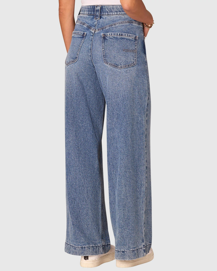 Mid Blue $|& Democracy Absolution Skyrise Wide Leg Jeans With Drawstring - Hanger Side