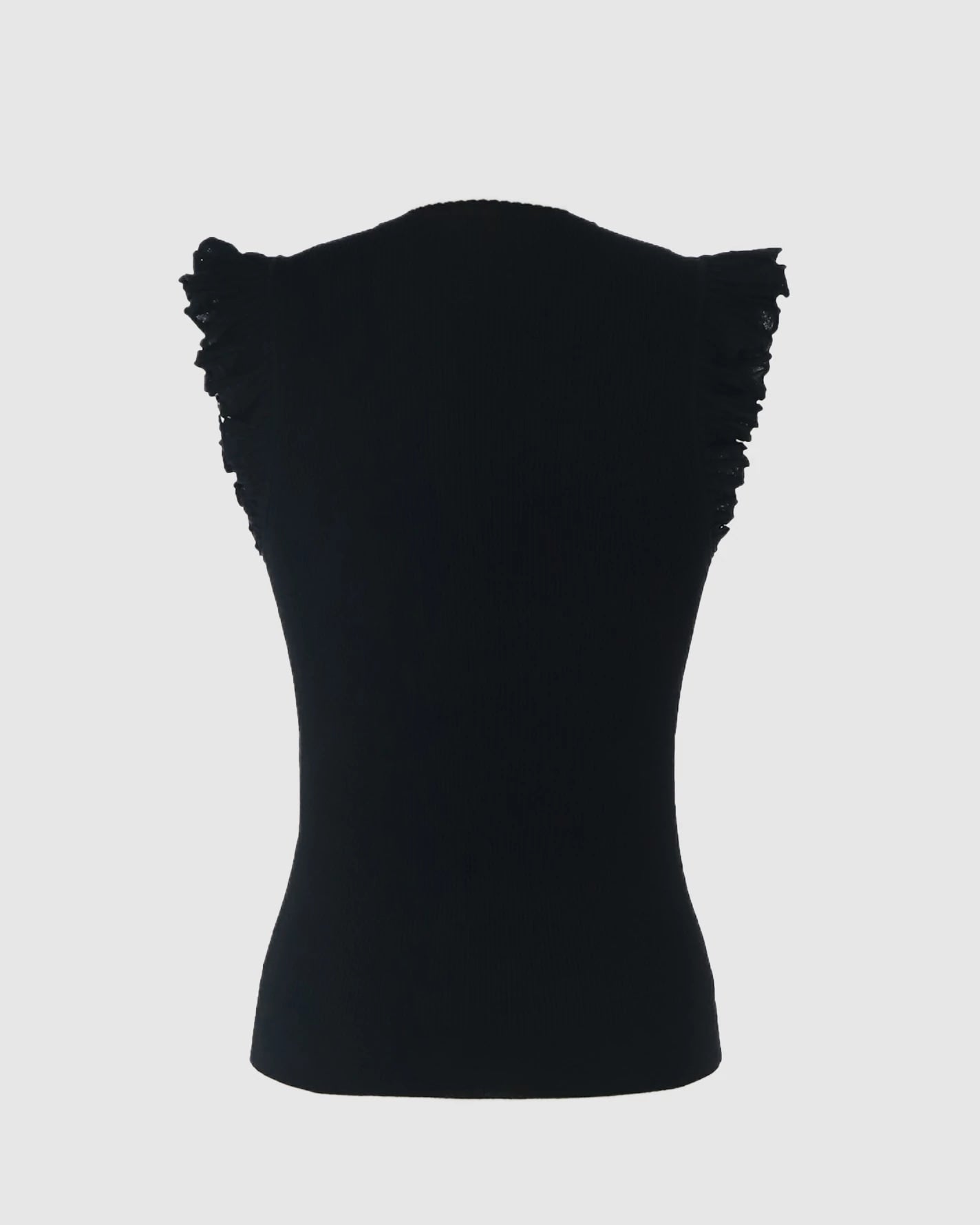 Black $|& Skies Are Blue Ruffle Sleeveless Ribbed Crew Neck Top - Hanger Side