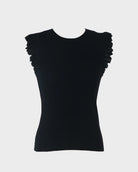 Black $|& Skies Are Blue Ruffle Sleeveless Ribbed Crew Neck Top - VOF Detail