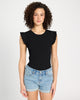 Ruffle Sleeveless Ribbed Crew Neck Top