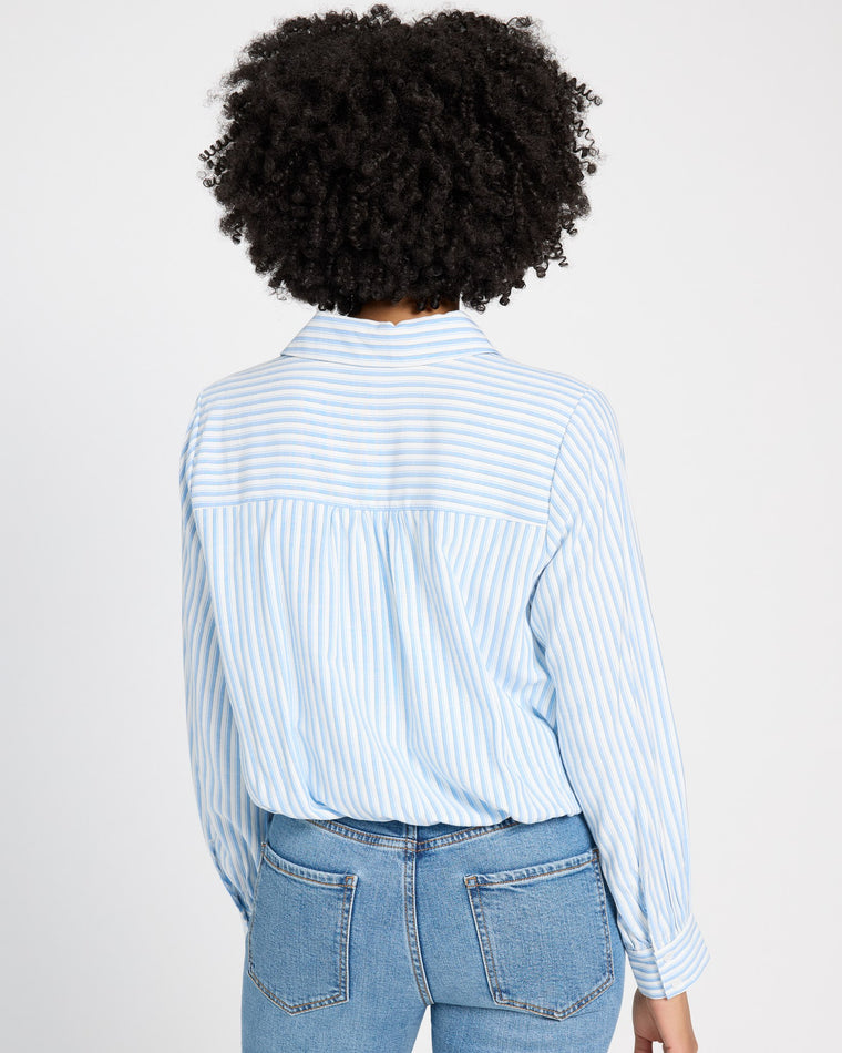 Blue-White $|& Skies Are Blue Long Sleeve Striped Button Front Cinched Top - SOF Back