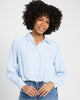 Long Sleeve Striped Button Front Cinched Top