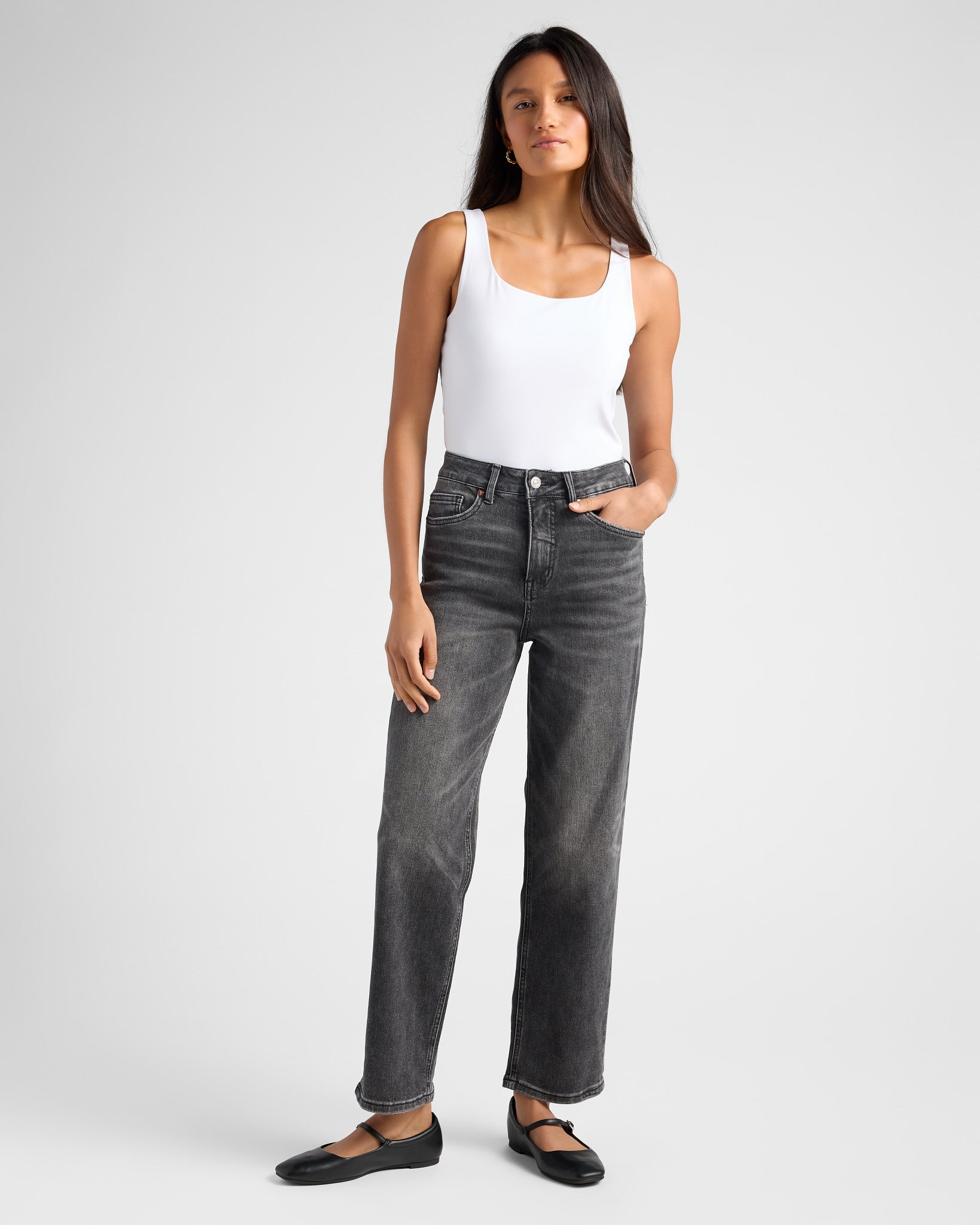 Black Stone $|& Bayeas High Rise Straight Leg Jeans - SOF Full Front