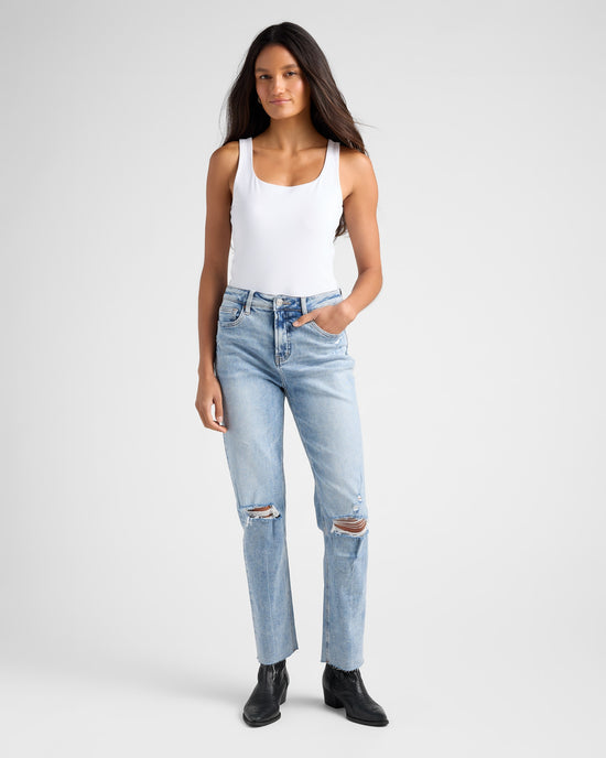 Light Blue $|& Bayeas High Rise Distressed Straight Leg Jeans - SOF Full Front