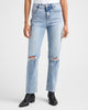 High Rise Distressed Straight Leg Jeans