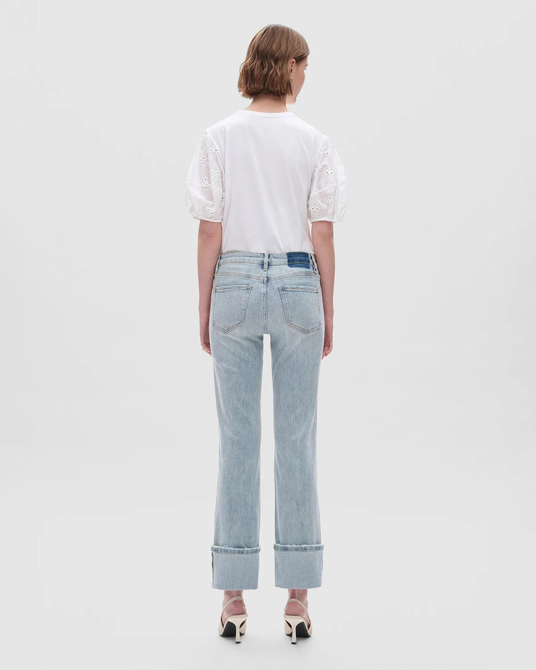 Light Blue $|& Bayeas Mid Rise Cuffed Straight Leg Jeans - Hanger Side