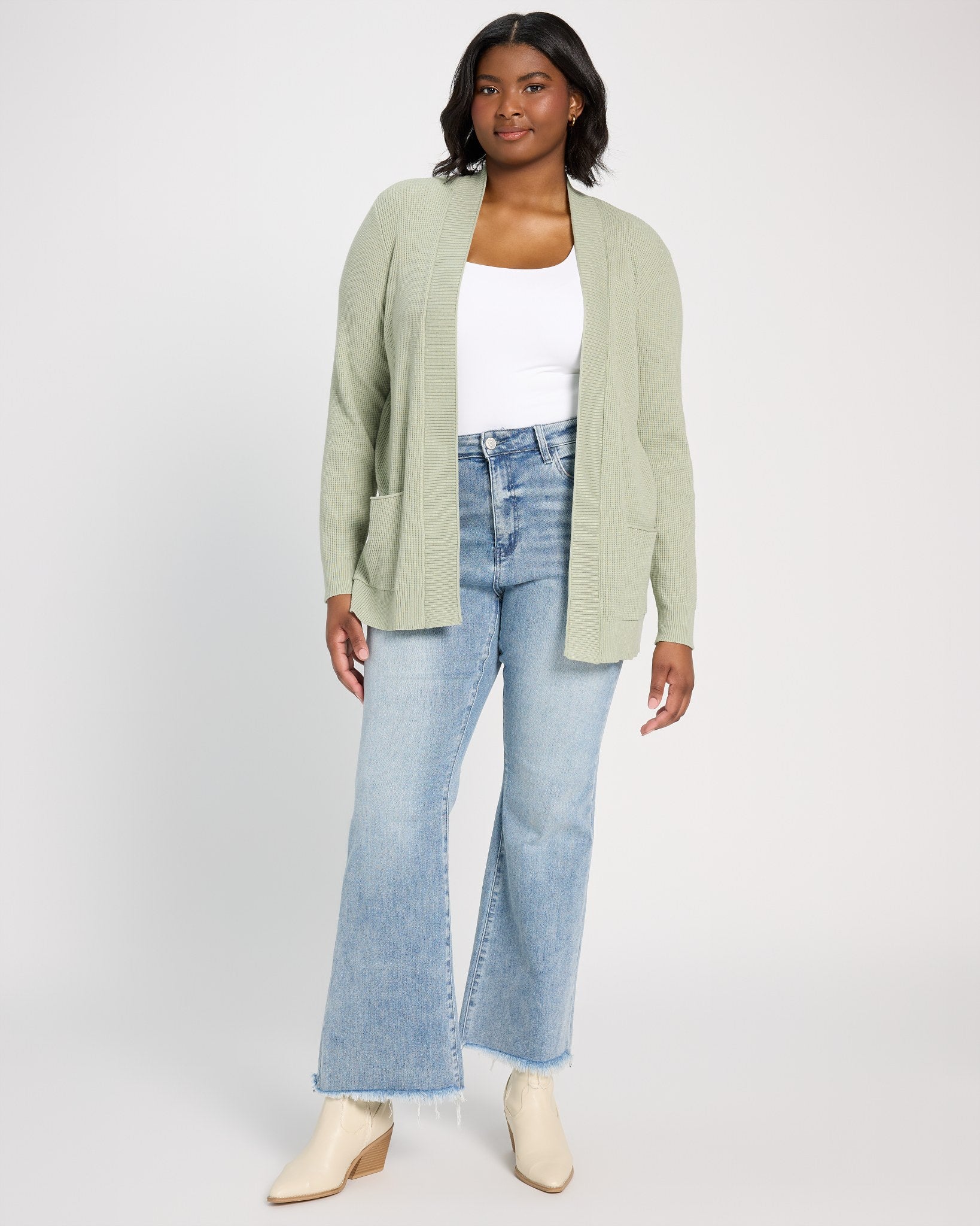 Sage Green $|& Staccato Open Front Pocket Cardigan - UGC On Fig