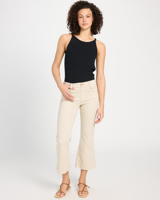 Cappuccino Stripe $|& Liverpool Gia Glider Crop Flare Leg Jean With Back Pleat - UGC On Fig