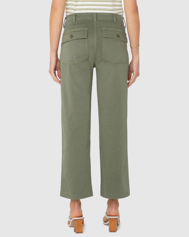 Martini Olive $|& Liverpool Cargo Wide Leg Crop Pant - Hanger Side