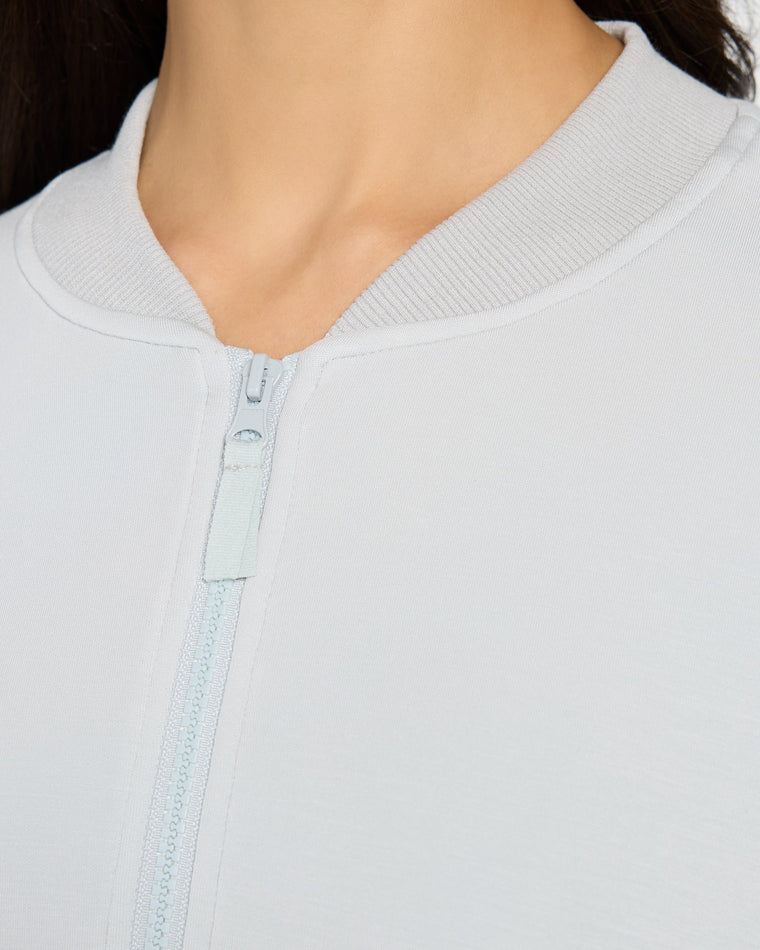 Blue Fog $|& Skies Are Blue Scuba Knit Bomber Jacket - SOF Full Front