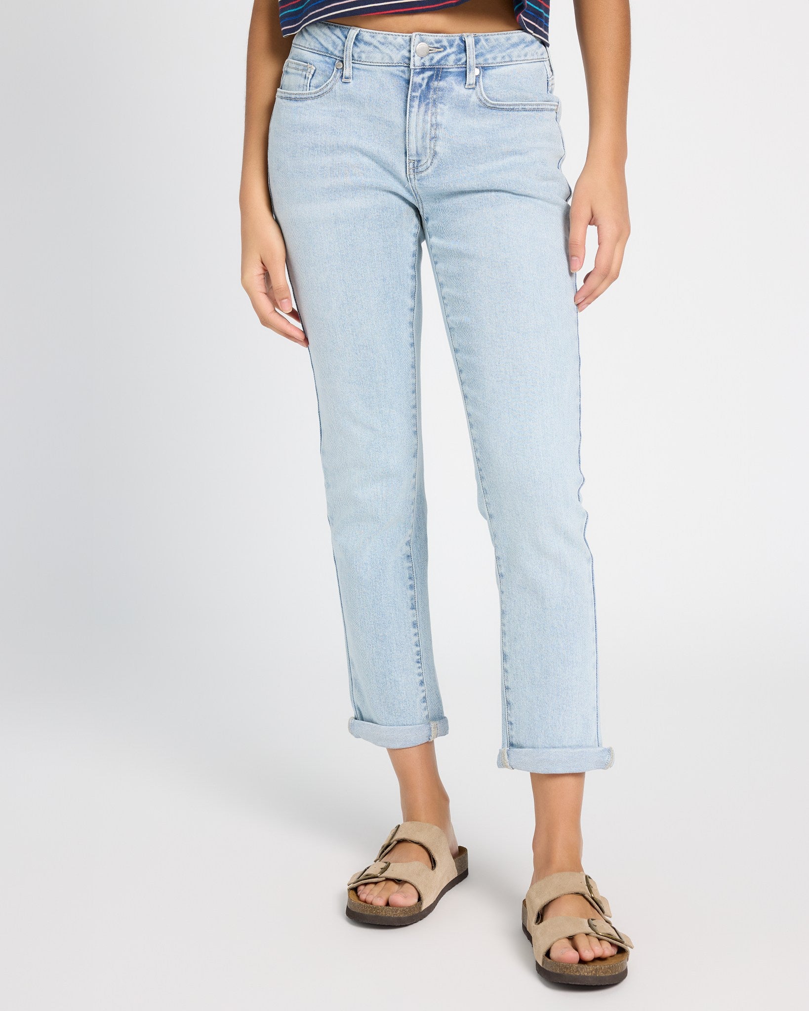 Light Wash $|& SEAS Mid Rise Cuffed Slim Straight Leg Jeans - SOF Front