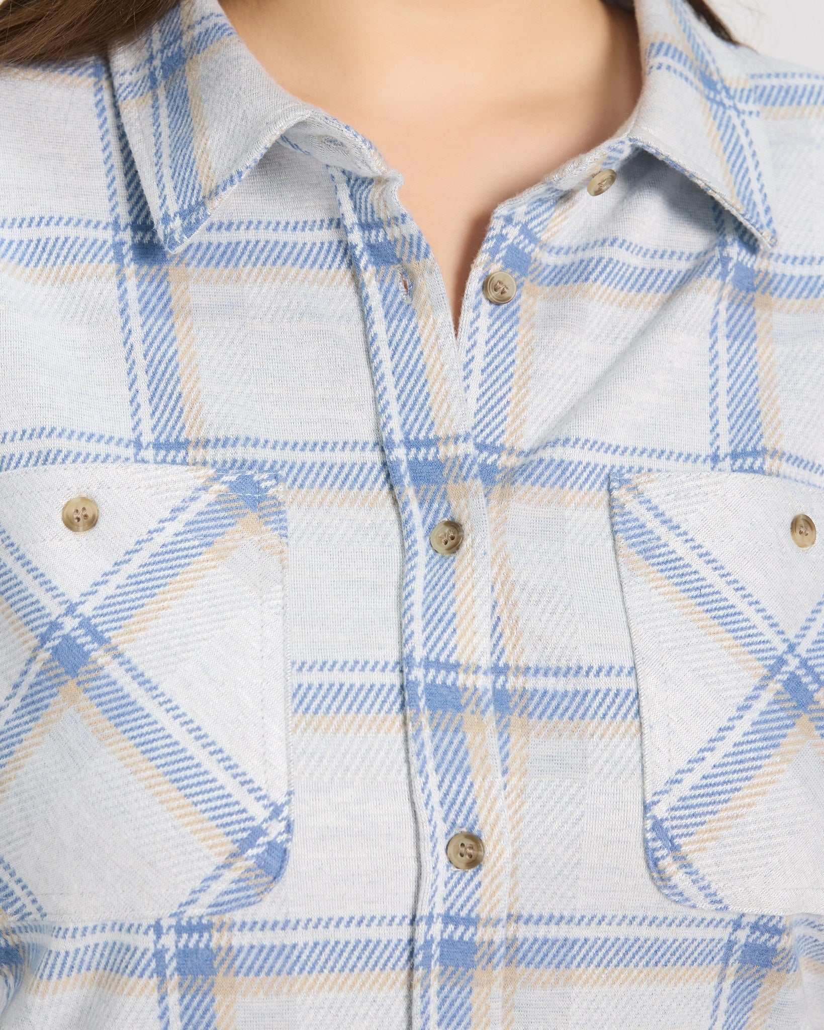 Cream Blue Plaid $|& Thread & Supply Lewis Plaid Shirt - SOF Full Front