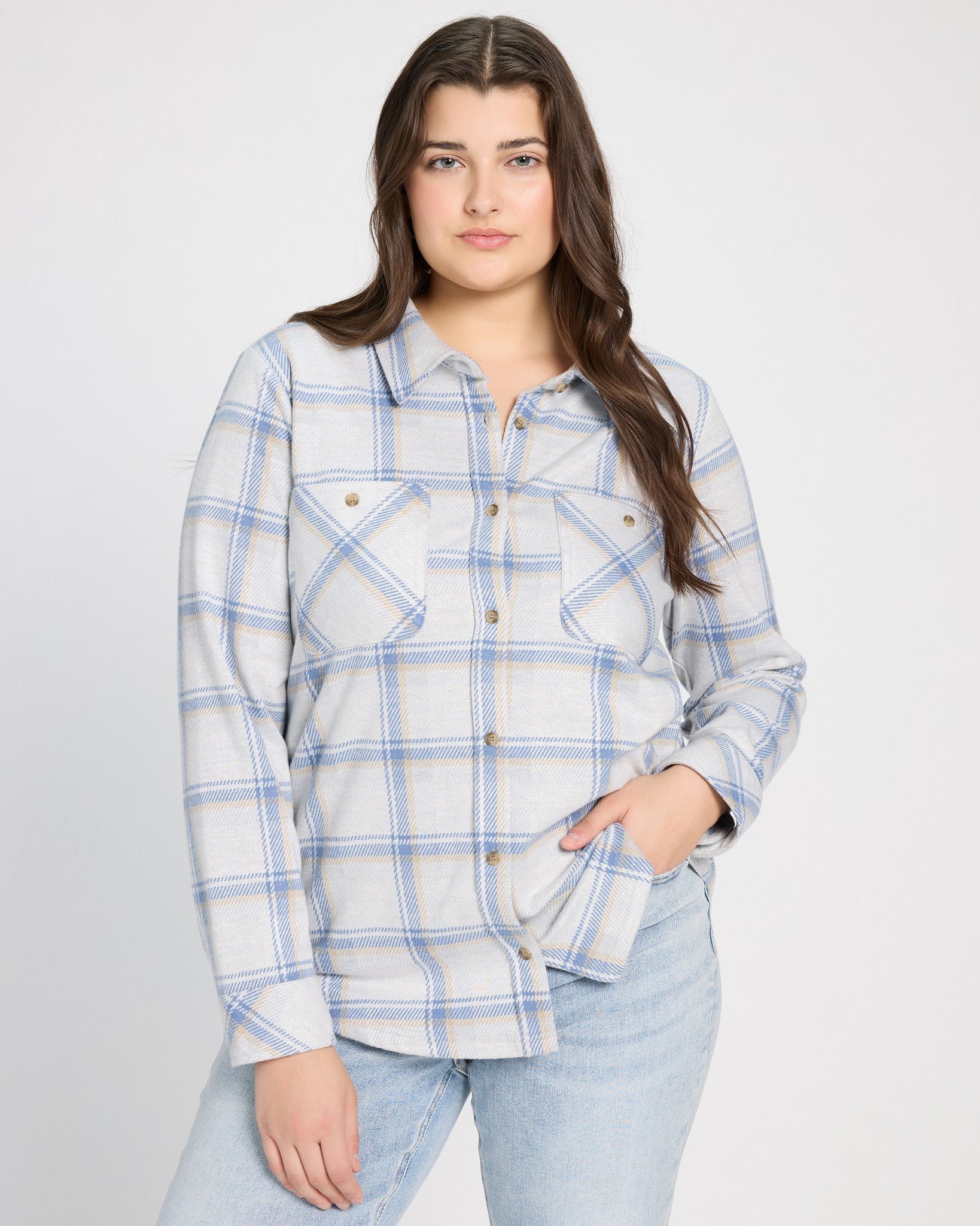Cream Blue Plaid $|& Thread & Supply Lewis Plaid Shirt - SOF Front