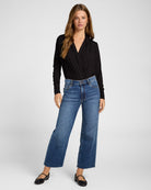 Black $|& Ariella Long Sleeve Cupro Surplice Top - SOF Full Front