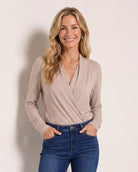 Vanilla $|& Ariella Long Sleeve Cupro Surplice Top - SOF Front