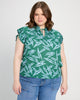 Plus Size Printed Pleated Sleeve Top with Tie