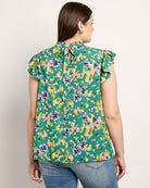 Green $|& VOY Los Angeles Floral Ruffle Sleeve Neck Tie Top - SOF Back