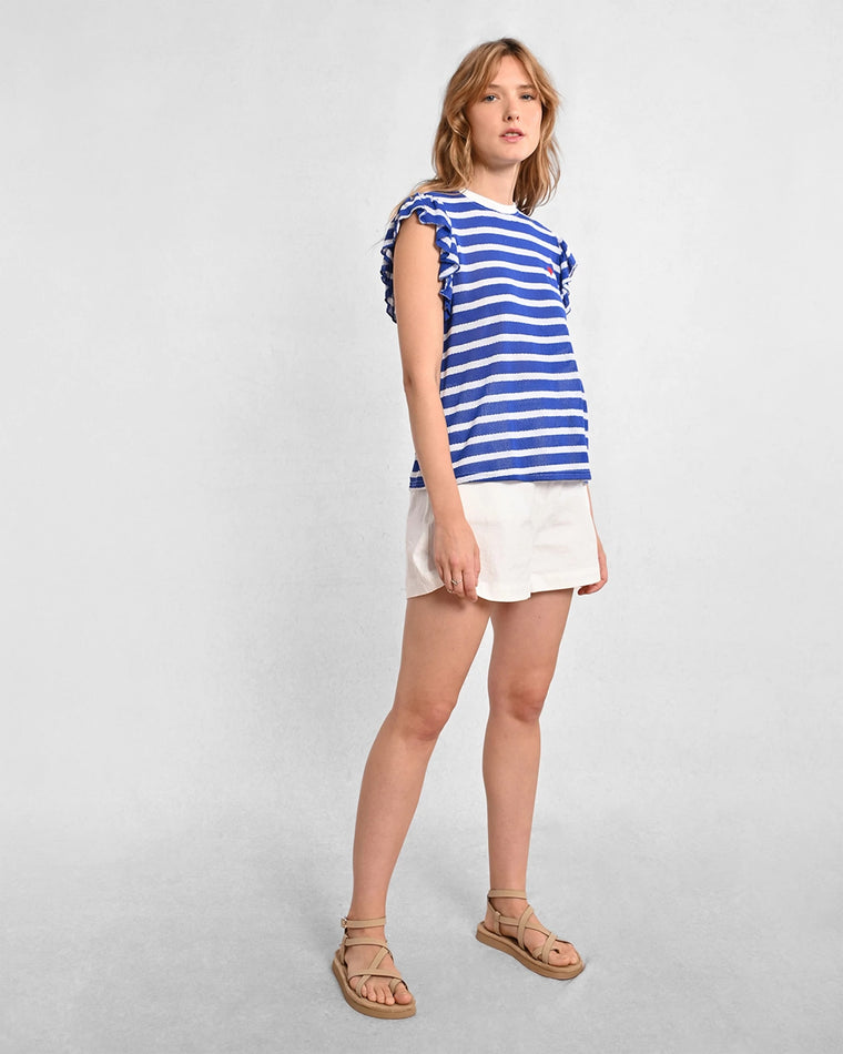 Navy Blue $|& Molly Bracken Striped Ruffle Sleeve with Heart Knit Top - Hanger Front